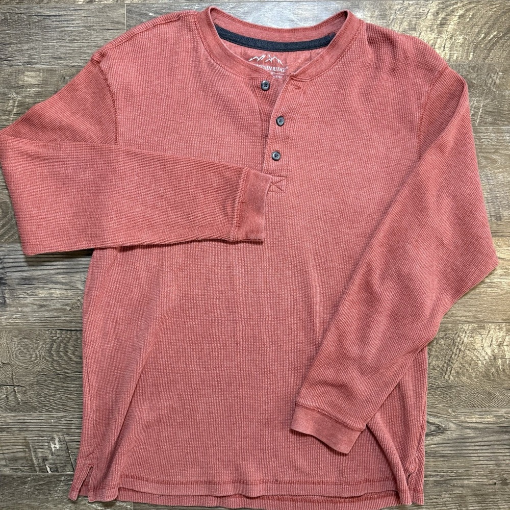 Mountain Ridge Men's L Waffle Knit Henley Rust‎ Long Sleeve Shirt Base Layer